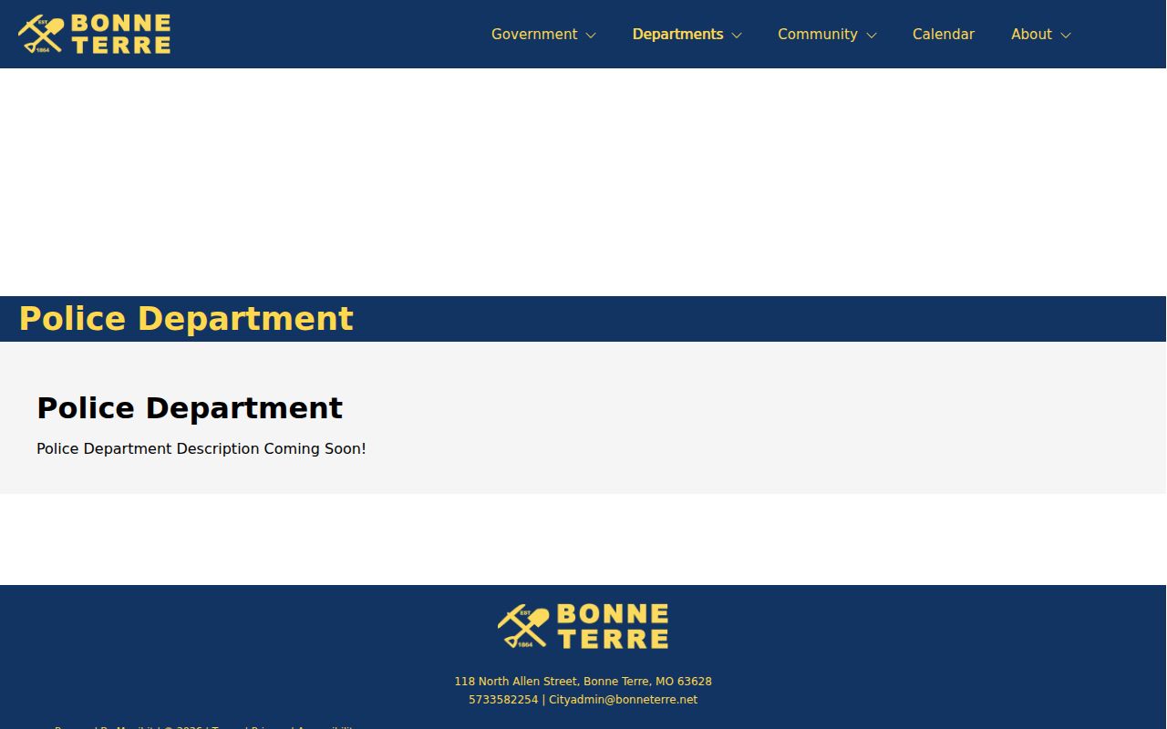 Bonne Terre Police Department official contact page